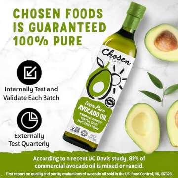 Chosen Foods 100% Pure Avocado Oil for Cooking - 25.4 floz - Rich in Good Fats, Vitamin E, Naturally Refined, High Smoke Point, Non-GMO, Soy-Free, Canola Oil-Free, Gluten-Free, Paleo, Keto + Digital Recipe Book