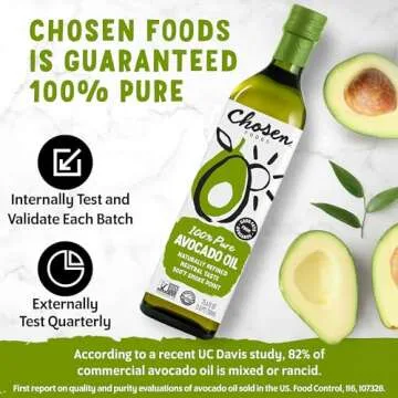 Chosen Foods 100% Pure Avocado Oil for Cooking - 25.4 floz - Rich in Good Fats, Vitamin E, Naturally Refined, High Smoke Point, Non-GMO, Soy-Free, Canola Oil-Free, Gluten-Free, Paleo, Keto + Digital Recipe Book