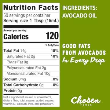 Chosen Foods 100% Pure Avocado Oil for Cooking - 25.4 floz - Rich in Good Fats, Vitamin E, Naturally Refined, High Smoke Point, Non-GMO, Soy-Free, Canola Oil-Free, Gluten-Free, Paleo, Keto + Digital Recipe Book