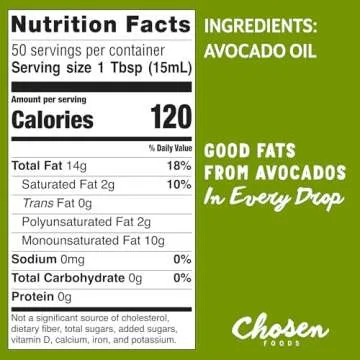 Chosen Foods 100% Pure Avocado Oil for Cooking - 25.4 floz - Rich in Good Fats, Vitamin E, Naturally Refined, High Smoke Point, Non-GMO, Soy-Free, Canola Oil-Free, Gluten-Free, Paleo, Keto + Digital Recipe Book