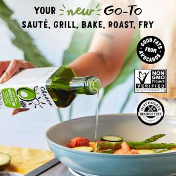 Chosen Foods 100% Pure Avocado Oil for Cooking - 25.4 floz - Rich in Good Fats, Vitamin E, Naturally Refined, High Smoke Point, Non-GMO, Soy-Free, Canola Oil-Free, Gluten-Free, Paleo, Keto + Digital Recipe Book