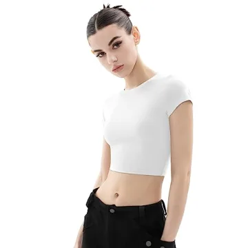 PUMIEY Women's Soft Crop Tops Short Sleeve Summer Tees