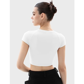 PUMIEY Women's Soft Crop Tops Short Sleeve Summer Tees