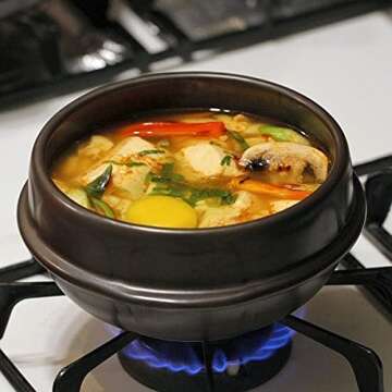 Crazy Korean Cooking Korean Stone Bowl (Dolsot), Sizzling Hot Pot for Bibimbap and Soup - Premium Ceramic (Medium - No Lid)