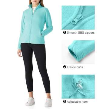 Outdoor Ventures Women's Lightweight Warm Zip Up Long-Sleeve Soft Polar Fleece Jacket for Fall Winter