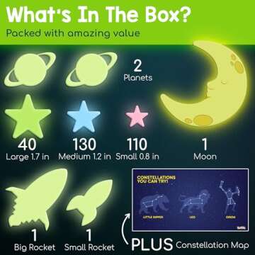 BUNMO 280pcs Glow in The Dark Stars for Ceiling - Safe Glow in The Dark Stickers for Walls & Ceilings - Longlasting Glow in The Dark Stars for Ceiling - Glow in The Dark Ceiling Stars - Strong Glow