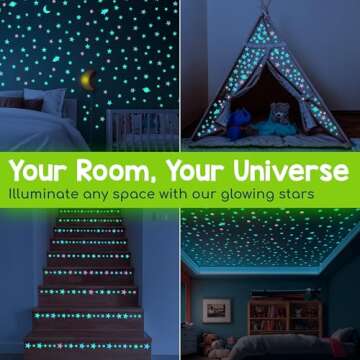 BUNMO 280pcs Glow in The Dark Stars for Ceiling - Safe Glow in The Dark Stickers for Walls & Ceilings - Longlasting Glow in The Dark Stars for Ceiling - Glow in The Dark Ceiling Stars - Strong Glow
