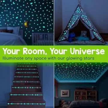 BUNMO 280pcs Glow in The Dark Stars for Ceiling - Safe Glow in The Dark Stickers for Walls & Ceilings - Longlasting Glow in The Dark Stars for Ceiling - Glow in The Dark Ceiling Stars - Strong Glow