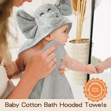 Pro Goleem Baby Bath Towel - Soft Cotton Elephant Hooded Towel for Baby Boys Girls, Perfect Baby Reg...