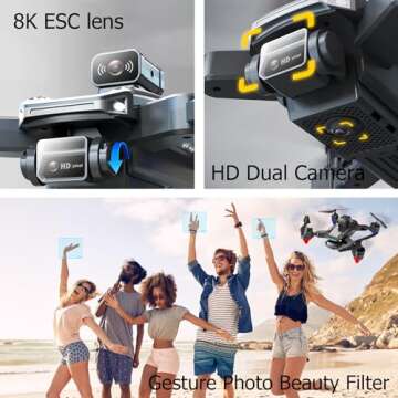 Mini Drone for Adults, Smart Gesture Photography, Remote Control and APP Control, FPV Foldable Drone with Carrying Case, Camping,Parties, Suitable for Hiking