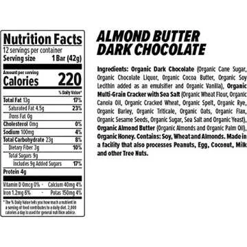 Honey Stinger Cracker N' Nut Butter Snack Bars - 12-Pack Almond Butter and Dark Chocolate, One Size