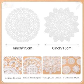 Mimorou 18 Pieces 6 Inch Lace Doilies for Tables Crochet Doilies Vintage Cotton Lace Coasters Handmade Round Placemats Rustic Table Decor for Kitchen Dining Room Wedding Cup Vase Decoration