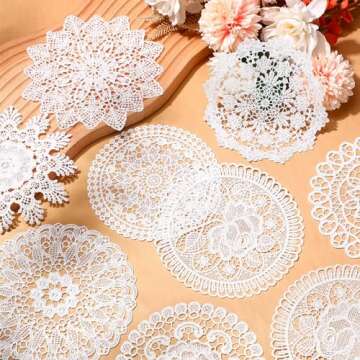 Mimorou 18 Pieces 6 Inch Lace Doilies for Tables Crochet Doilies Vintage Cotton Lace Coasters Handmade Round Placemats Rustic Table Decor for Kitchen Dining Room Wedding Cup Vase Decoration