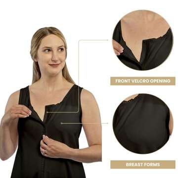 Gentle Touch Post Mastectomy Recovery Camisole- Includes Drain Pockets and Breast Forms Black