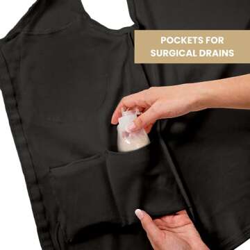 Gentle Touch Post Mastectomy Recovery Camisole- Includes Drain Pockets and Breast Forms Black