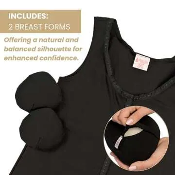 Gentle Touch Post Mastectomy Recovery Camisole- Includes Drain Pockets and Breast Forms Black