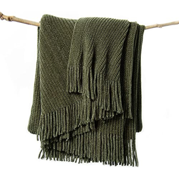 lifein Fall Throw Blanket for Couch-Soft Green Boho Bed Throw Blankets,Cozy Knitted Chenille Throw,F...