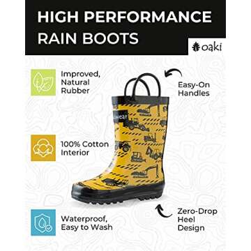 OAKI Toddler Rain Boots - Perfect Kids Rain Boots for Any Weather - Durable Rubber Baby Rain Boots K...