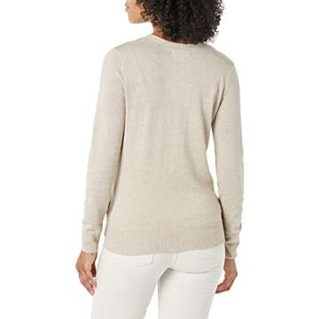 Amazon Essentials Women's Lightweight V-Neck Cardigan Sweater (Available in Plus Size), Light Oatmeal, Large