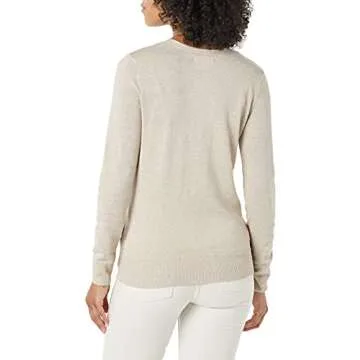 Amazon Essentials Women's Lightweight V-Neck Cardigan Sweater (Available in Plus Size), Light Oatmeal, Large