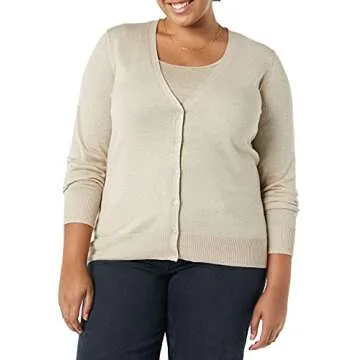Amazon Essentials Women's Lightweight V-Neck Cardigan Sweater (Available in Plus Size), Light Oatmeal, Large