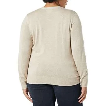 Amazon Essentials Women's Lightweight V-Neck Cardigan Sweater (Available in Plus Size), Light Oatmeal, Large
