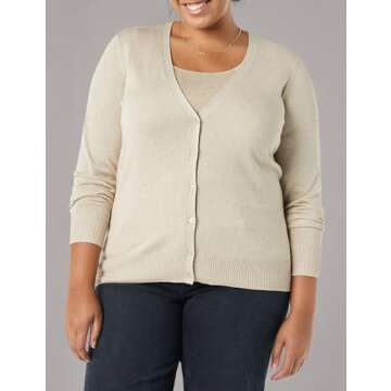 Amazon Essentials Women's Lightweight V-Neck Cardigan Sweater (Available in Plus Size), Light Oatmeal, Large