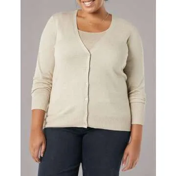 Amazon Essentials Women's Lightweight V-Neck Cardigan Sweater (Available in Plus Size), Light Oatmeal, Large