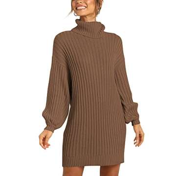 ANRABESS Women Oversized Sweater Dress Turtleneck Batwing Long Sleeve Ribbed Knit Loose 2024 Fall Wi...
