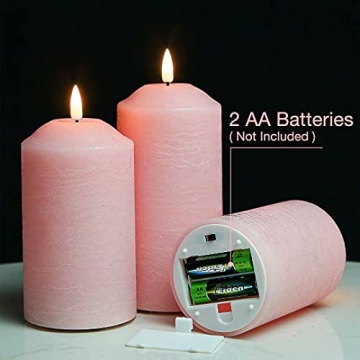 Eywamage Pink Flameless Pillar Candles with Remote Control Set