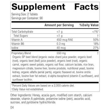 Standard Process A-F Betafood - Gluten-Free Liver Support, Cholesterol Metabolism, and Gallbladder Support Supplement with Vitamin A, Iodine, Vitamin B6-180 Tablets