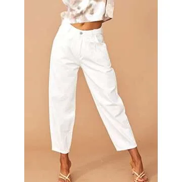 EVALESS Cargo Jeans for Women Casual Baggy High Rise Straight Leg Boyfriend Pants Y2K Trousers Streetwear Pant with Pockets White 4