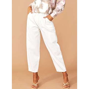 EVALESS Cargo Jeans for Women Casual Baggy High Rise Straight Leg Boyfriend Pants Y2K Trousers Streetwear Pant with Pockets White 4