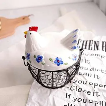 Charming Farmhouse Style Egg Storage Basket with Chicken Lid