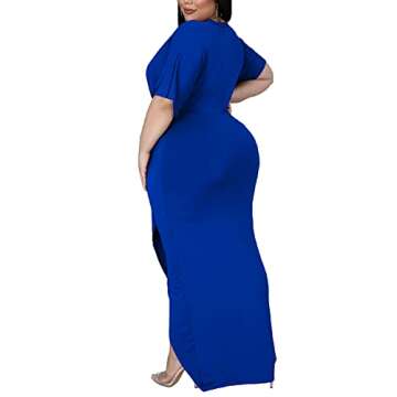 Women Sexy Plus Size Dress V-Neck Bodycon Ruched Long Dresses with Front Slit Elegant Wedding Guest ...