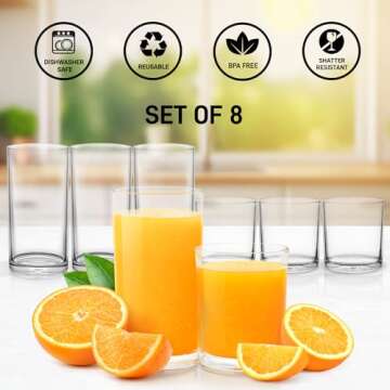 Zulay Unbreakable Acrylic Drinking Glasses - 8 Piece Set