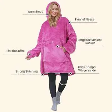 Catalonia Oversized Wearable Blanket Hoodie Sweatshirt, Comfortable Sherpa Lounging Pullover for Adults Men Women Teenagers Wife Girlfriend Gift