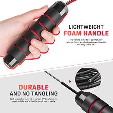 Renoj Jump Rope, Jump Ropes for Fitness, Jump Rope Workout for Exercise (Red)