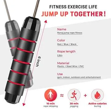 Renoj Jump Rope, Jump Ropes for Fitness, Jump Rope Workout for Exercise (Red)
