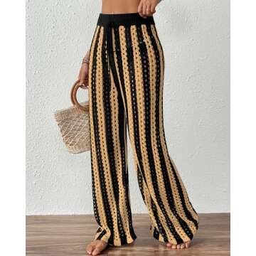 Bsubseach Womens 2025 Crochet Net Hollow Out Striped Beach Pants Sexy Sheer Drawstring Elastic High ...