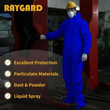 RAYGARD Hazmat Suit Disposable Protective Coverall Suit with Hood Breathable White SMS Painters Suit for Spray Paint Mechanic Work (Middle, Blue)