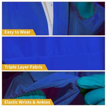 RAYGARD Hazmat Suit Disposable Protective Coverall Suit with Hood Breathable White SMS Painters Suit for Spray Paint Mechanic Work (Middle, Blue)