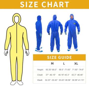 RAYGARD Hazmat Suit Disposable Protective Coverall Suit with Hood Breathable White SMS Painters Suit for Spray Paint Mechanic Work (Middle, Blue)