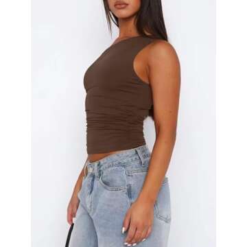 CALEBGAR Off The Shoulder Tops for Women Sleeveless Asymmetrical Going Out Shirts Slim Fit Ruched Cr...