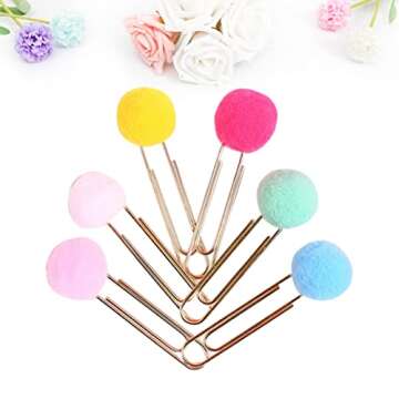 30pcs Clip Memo Notebook Supplies Paper Bookmarks Mixed Planner Scrapbook Photos Cards Bookmark Novelty Kawaii Plush Pom Pompoms for Color Stationery Metal Decoration Decor