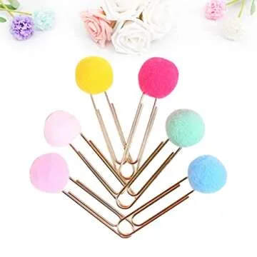 30pcs Clip Memo Notebook Supplies Paper Bookmarks Mixed Planner Scrapbook Photos Cards Bookmark Novelty Kawaii Plush Pom Pompoms for Color Stationery Metal Decoration Decor