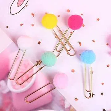 30pcs Clip Memo Notebook Supplies Paper Bookmarks Mixed Planner Scrapbook Photos Cards Bookmark Novelty Kawaii Plush Pom Pompoms for Color Stationery Metal Decoration Decor