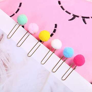 30pcs Clip Memo Notebook Supplies Paper Bookmarks Mixed Planner Scrapbook Photos Cards Bookmark Novelty Kawaii Plush Pom Pompoms for Color Stationery Metal Decoration Decor