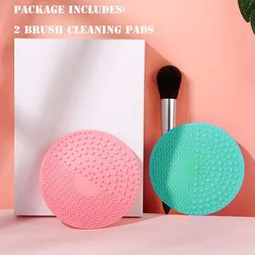 Effortless Makeup Brush Cleaning Pad with Suction Cup - 2 Pack in Green & Pink