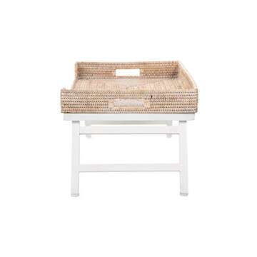 KOUBOO Rattan Breakfast Tray with Foldable Legs, Rectangular Serving Tray, Butler Tray with Folding Wood Stand, Snack Tray for Breakfast, Honey-Brown